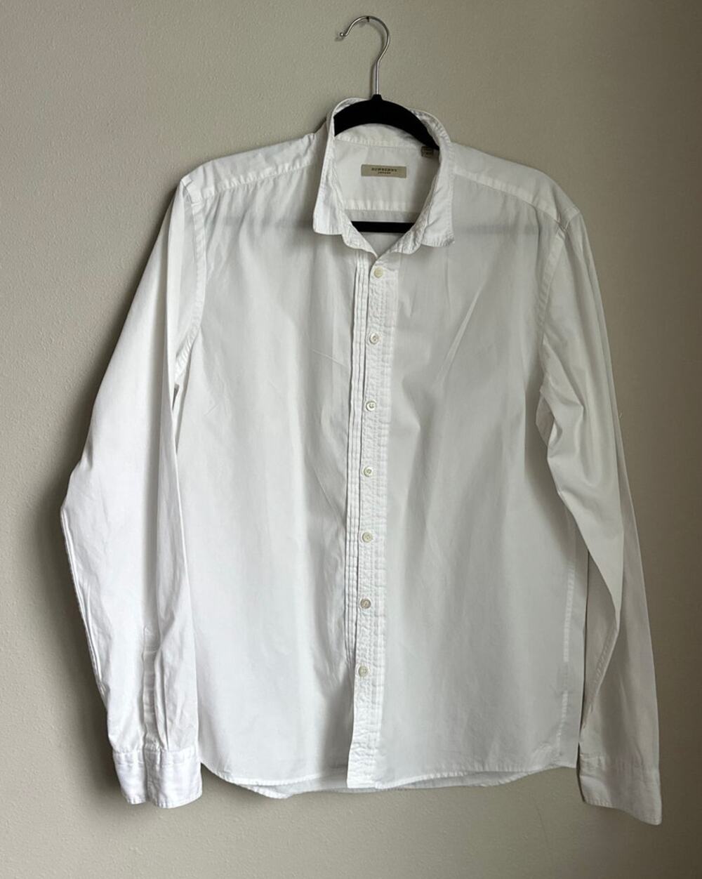 BURBERRY White Long Sleeve Collared Button Up Dress Shirt Size L